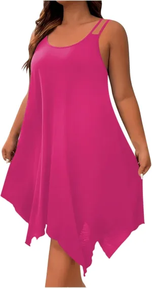 JOAU Plus Size Women Summer Midi Dress 2025 Hawaiian Beach Cover Up Dresses Spaghetti Strap Irregular Hem Flowy Tank Dress