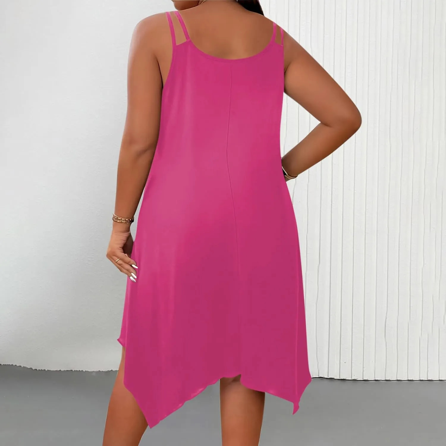 JOAU Plus Size Women Summer Midi Dress 2025 Hawaiian Beach Cover Up Dresses Spaghetti Strap Irregular Hem Flowy Tank Dress
