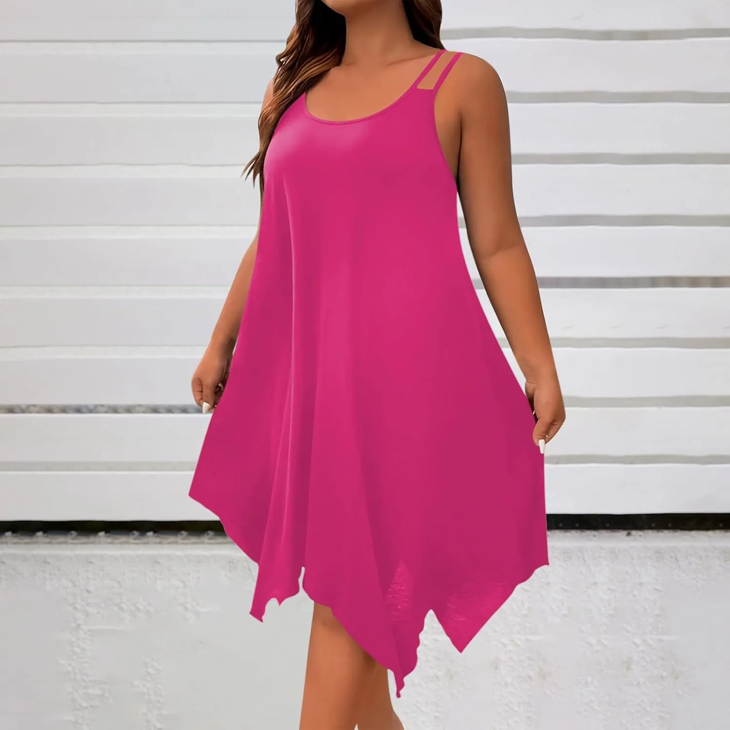 JOAU Plus Size Women Summer Midi Dress 2025 Hawaiian Beach Cover Up Dresses Spaghetti Strap Irregular Hem Flowy Tank Dress