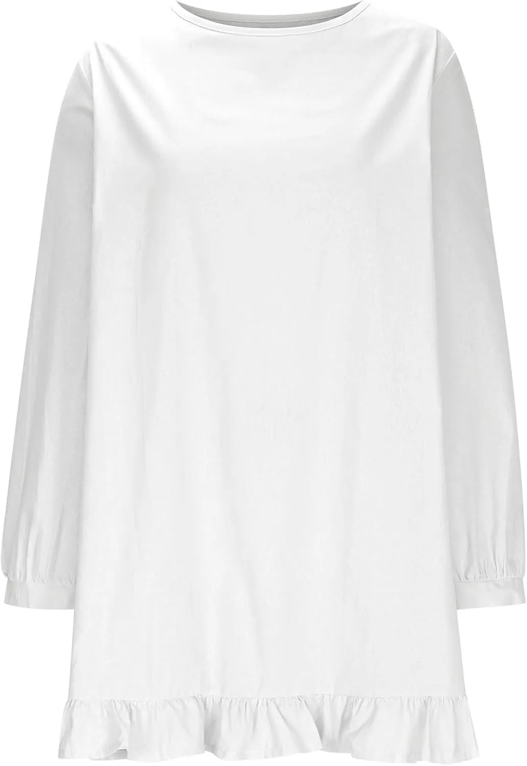 JOAU Women's Cotton Linen Shirt Dress Summer Casual Long Sleeve Ruffle Hem Crewneck Solid Loose Beach Shift Mini Dresses