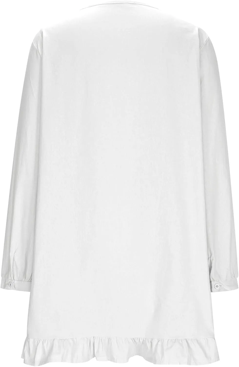 JOAU Women's Cotton Linen Shirt Dress Summer Casual Long Sleeve Ruffle Hem Crewneck Solid Loose Beach Shift Mini Dresses