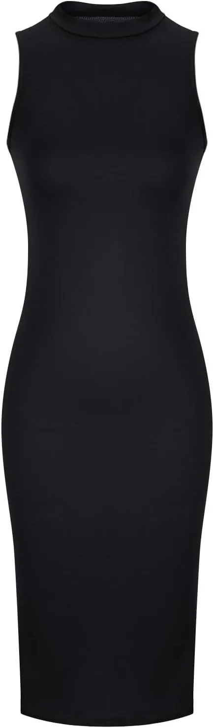 JOAU Women's Mock Neck Sleeveless Tank Dress Sexy Bodycon Knee Length Pencil Midi Dresses Summer Cocktail Party Sundress