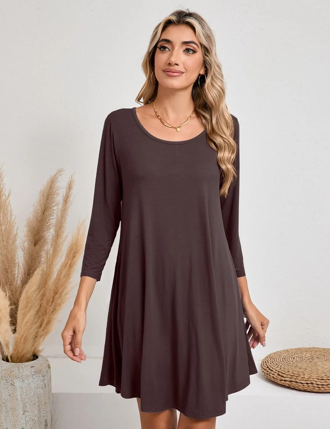 JollieLovin Women 3/4 Sleeve Plus Size Casual Fall Dresses 2024 Crew Neck T Shirt Long Tunic Dress