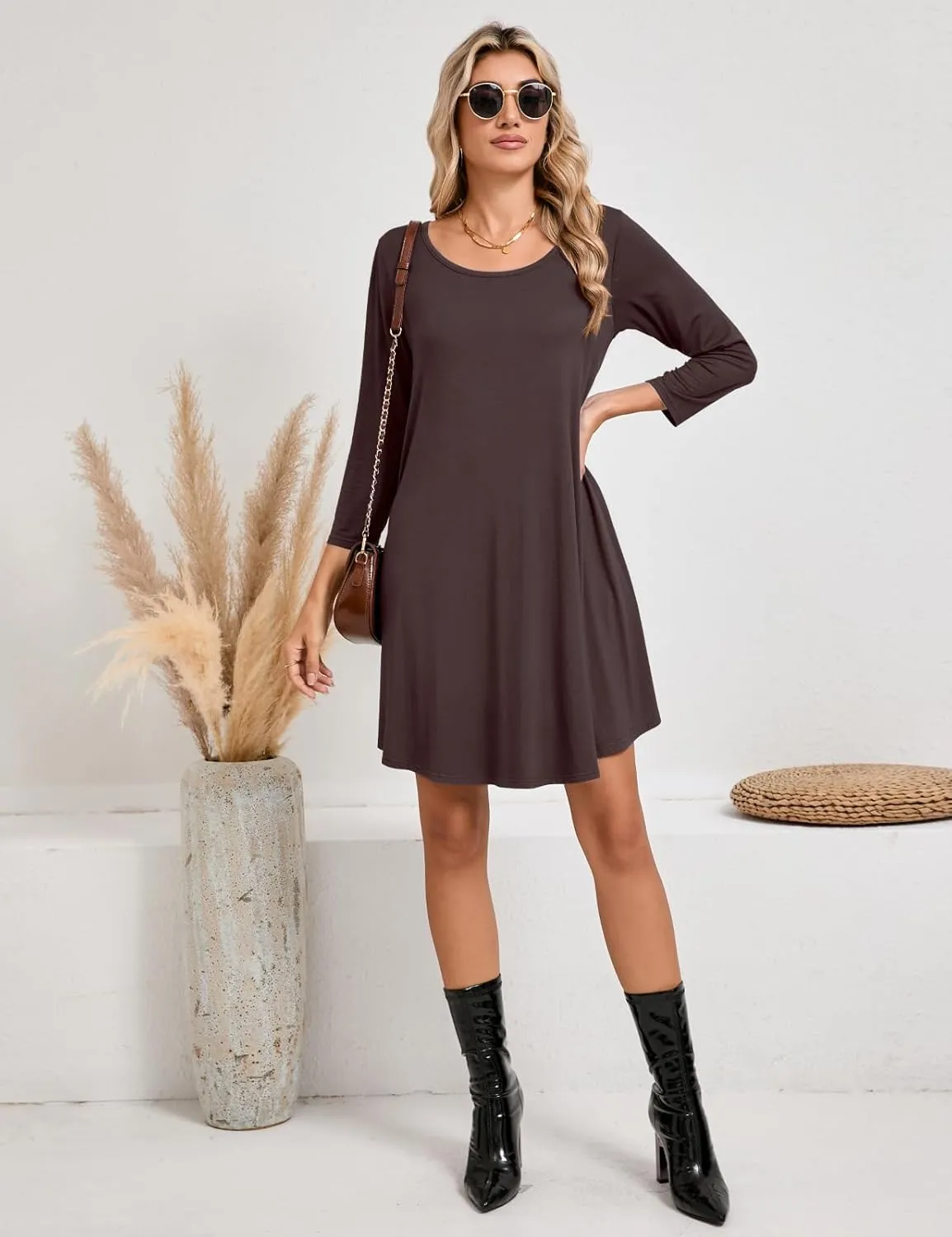 JollieLovin Women 3/4 Sleeve Plus Size Casual Fall Dresses 2024 Crew Neck T Shirt Long Tunic Dress
