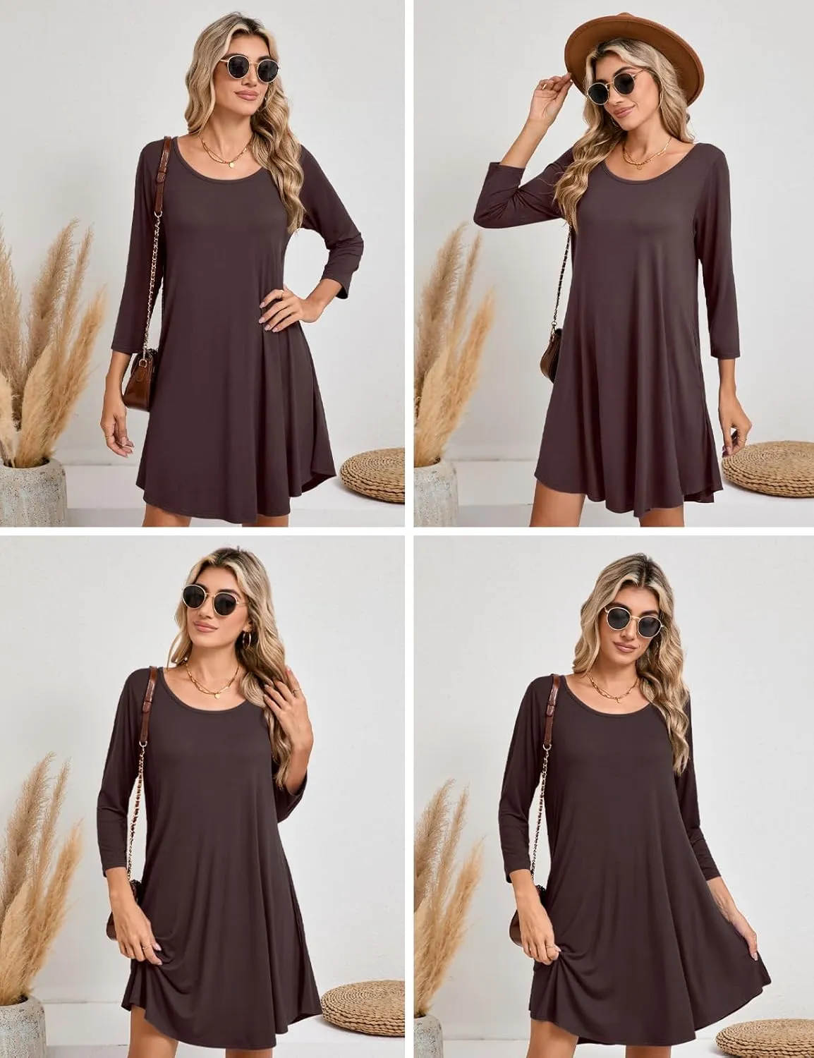 JollieLovin Women 3/4 Sleeve Plus Size Casual Fall Dresses 2024 Crew Neck T Shirt Long Tunic Dress