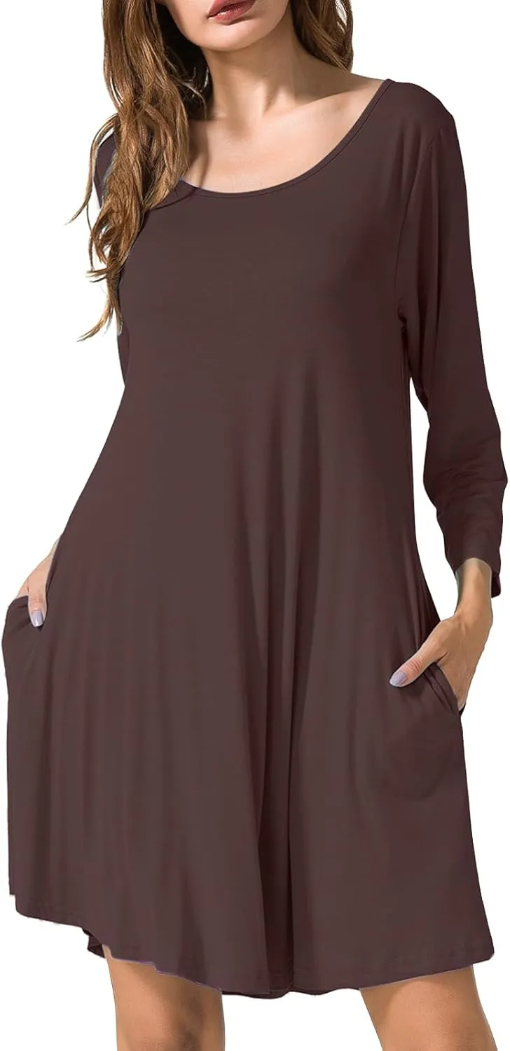 JollieLovin Women 3/4 Sleeve Plus Size Casual Fall Dresses 2024 Crew Neck T Shirt Long Tunic Dress