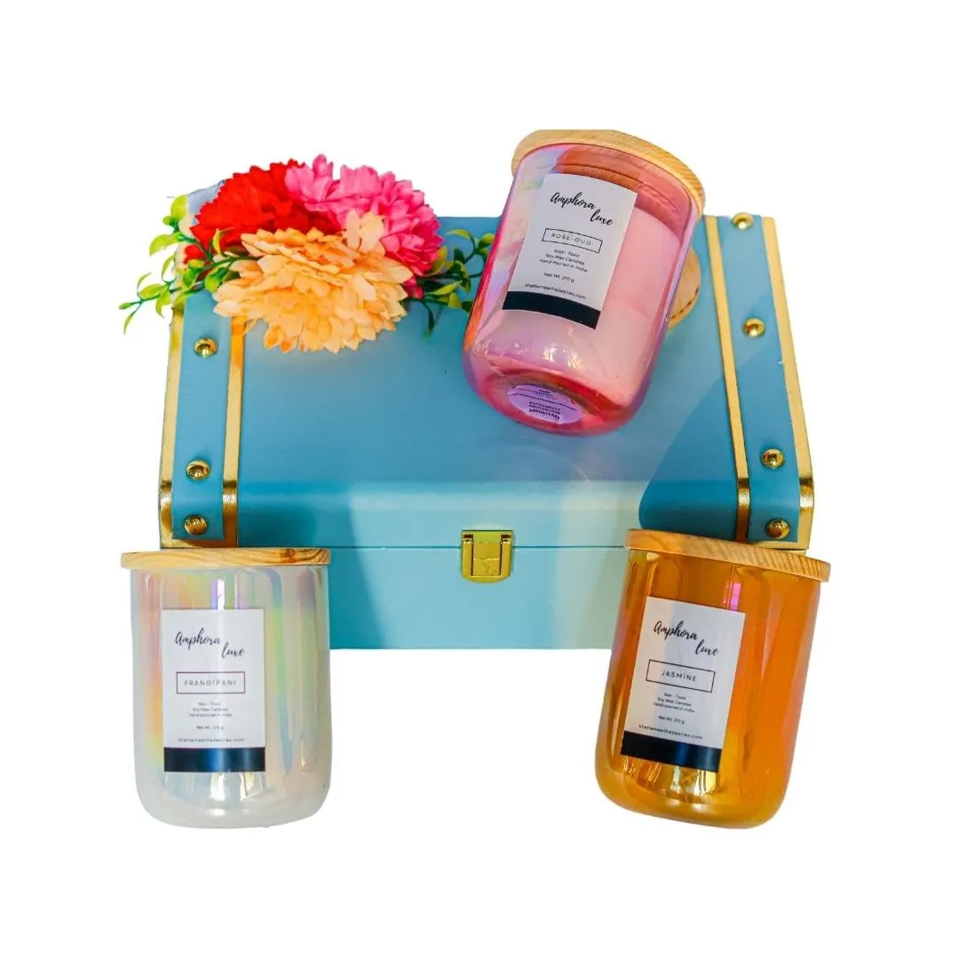KHATTE MEETHE DESIRES Amphora Luxe Scented Jar Candles for Diwali & Christmas Home Decoration & Celebration Jasmine, Frangipani & Orange-Cinnamon Fragrance Best for Gifting Set of 3 Piece