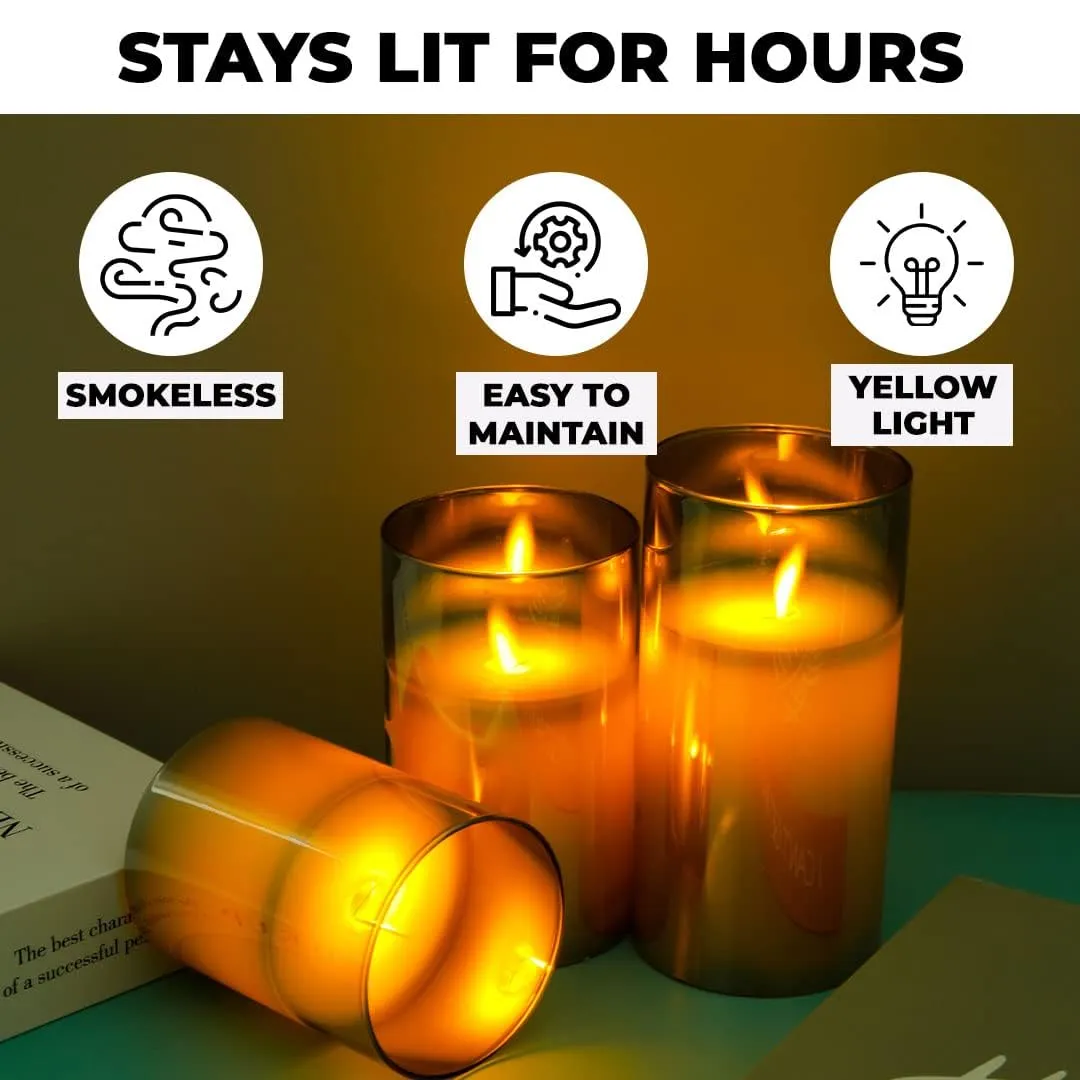 Kuber Industries LED Candles for Home Decoration|Battey Operated|Flameless Yellow Light|Safe & Easy to Maintain|Diwali Lights for Home Decoration, Other Festivities & Parties|Pack of 3|B0-004D|Gray