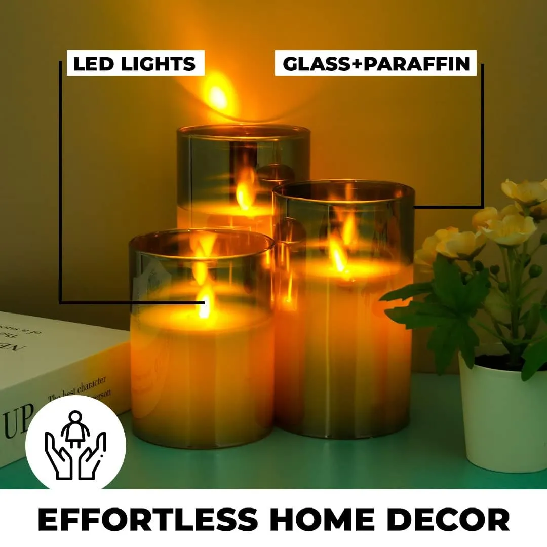 Kuber Industries LED Candles for Home Decoration|Battey Operated|Flameless Yellow Light|Safe & Easy to Maintain|Diwali Lights for Home Decoration, Other Festivities & Parties|Pack of 3|B0-004D|Gray