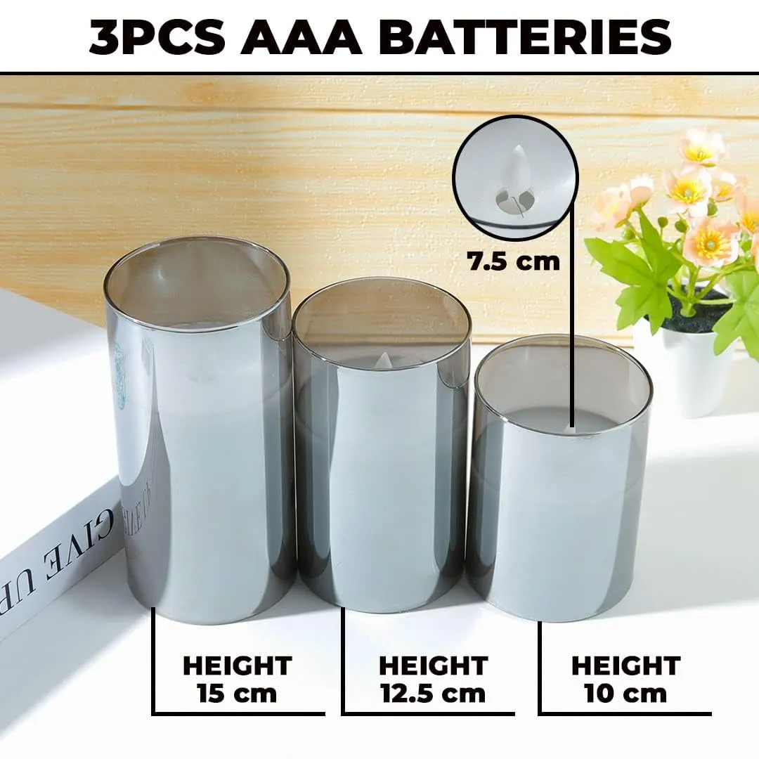 Kuber Industries LED Candles for Home Decoration|Battey Operated|Flameless Yellow Light|Safe & Easy to Maintain|Diwali Lights for Home Decoration, Other Festivities & Parties|Pack of 3|B0-004D|Gray