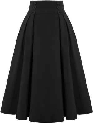 KUIOLYPOER Women Vintage Skirt High Waist Pleated Skirt Women's Ankle Length High Waist A-Line Flowy Long Maxi Skirt