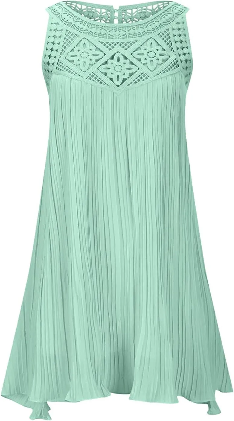 Lace Hollow Out Halter Dress Women's Summer Boho Beach Vacation Sundress Solid Loose Fit Casual A Line Flowy Dresses