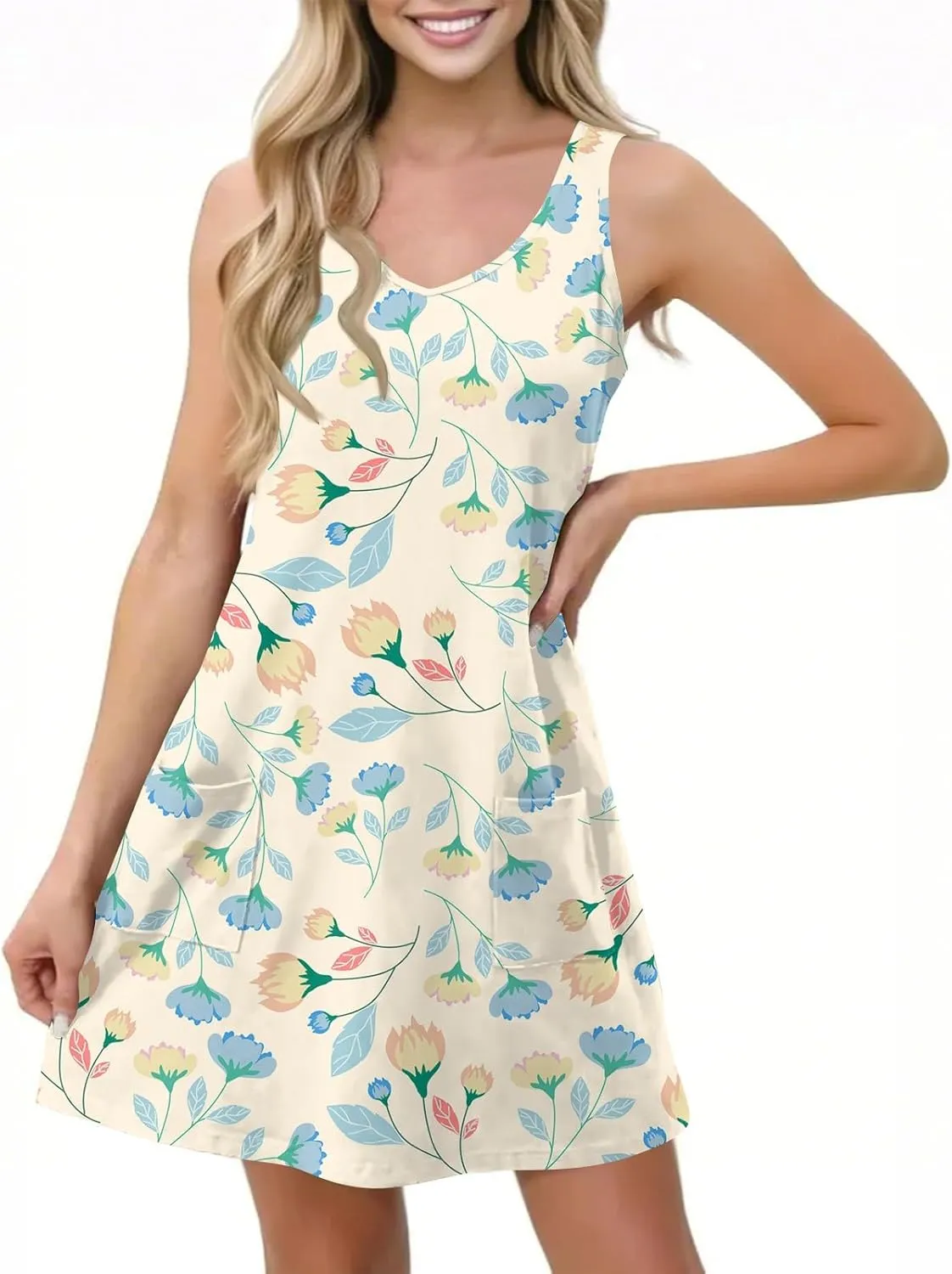 Ladies Dressy Sleeveless Sexy Dress Evening Wear Floral Print Party Beach V-Neck Vacation Clubwear Fashion Dresses