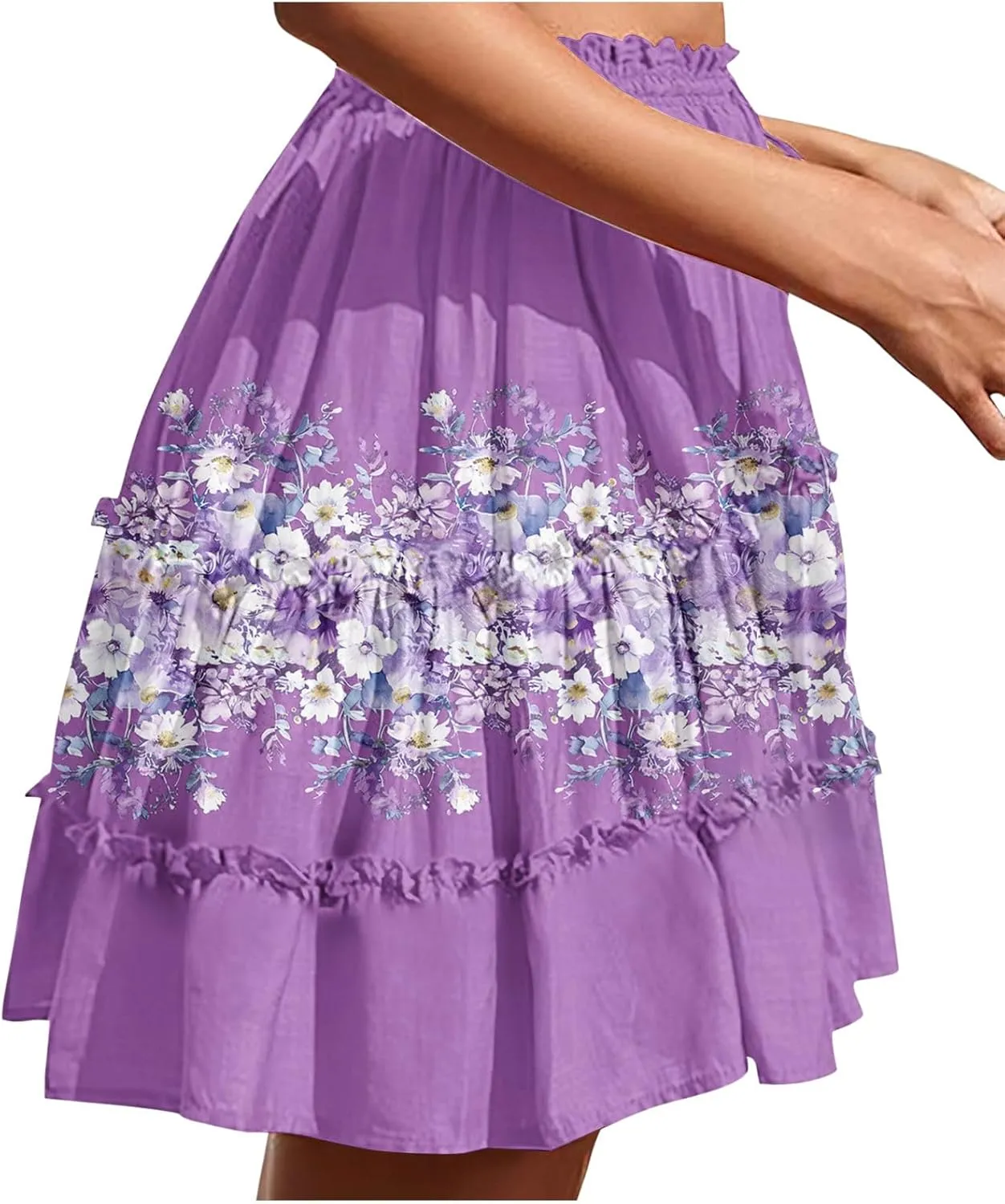 Ladies Floral Boho Skirts 2025 Trendy Summer Ruffle Swing Beach Skirt Casual Bohemian Vacation Skirt for Women