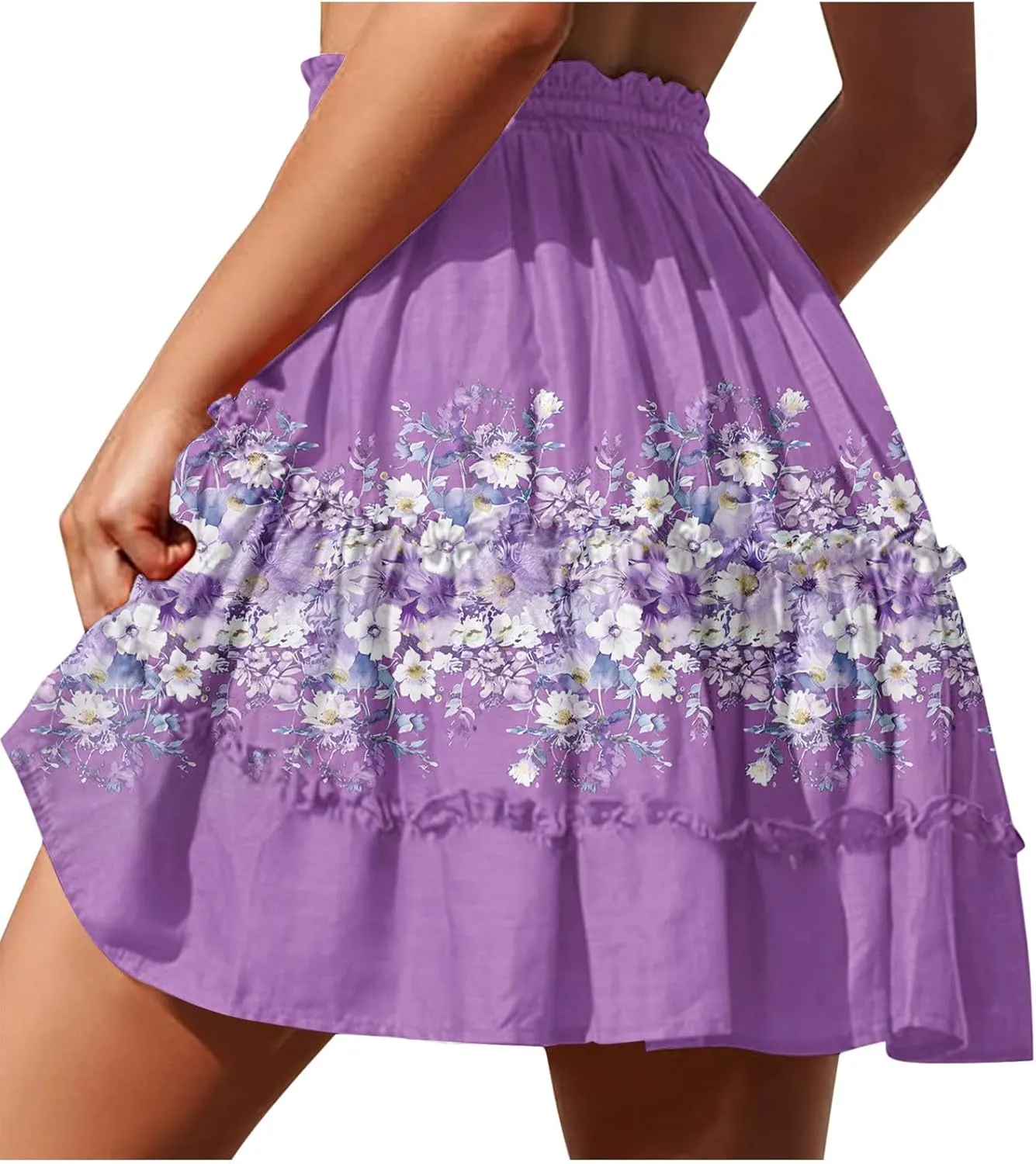 Ladies Floral Boho Skirts 2025 Trendy Summer Ruffle Swing Beach Skirt Casual Bohemian Vacation Skirt for Women