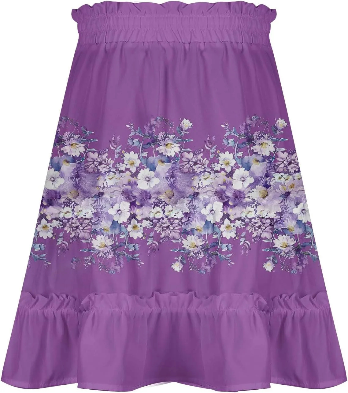 Ladies Floral Boho Skirts 2025 Trendy Summer Ruffle Swing Beach Skirt Casual Bohemian Vacation Skirt for Women