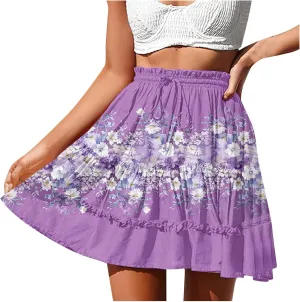 Ladies Floral Boho Skirts 2025 Trendy Summer Ruffle Swing Beach Skirt Casual Bohemian Vacation Skirt for Women