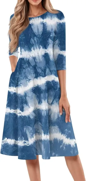 Ladies Floral Lightweight Dress Midi Breathable Beachwear Sleevelesss Vacation A-Line Weddings Pockets, Fashion Dresses