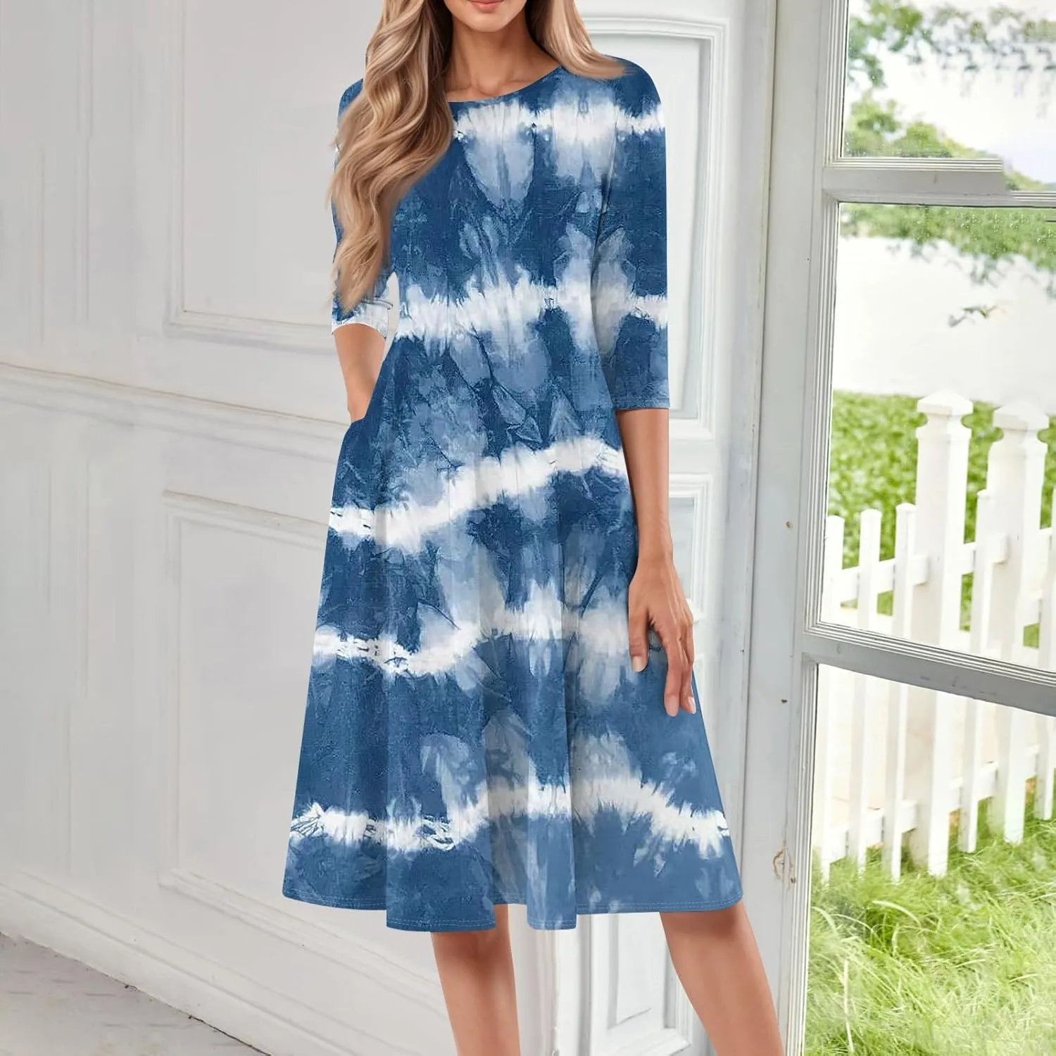 Ladies Floral Lightweight Dress Midi Breathable Beachwear Sleevelesss Vacation A-Line Weddings Pockets, Fashion Dresses