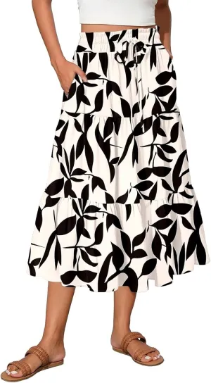 Ladies Skirts High Waist Flowy A-Line Maxi Skirt Long Bohemian Skirt Summer
