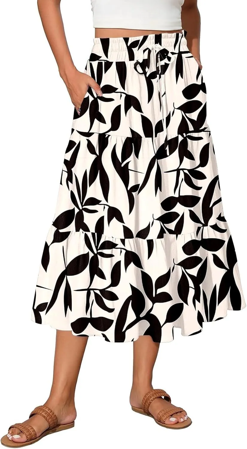 Ladies Skirts High Waist Flowy A-Line Maxi Skirt Long Bohemian Skirt Summer