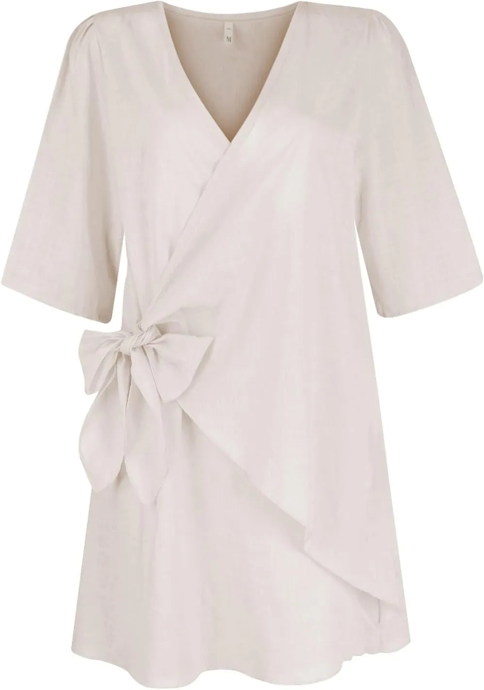 Linen Dresses for Women 2024 Summer Vacation Wrap Dress Loose Fit Tie Waist V Neck Casual Short Dresses