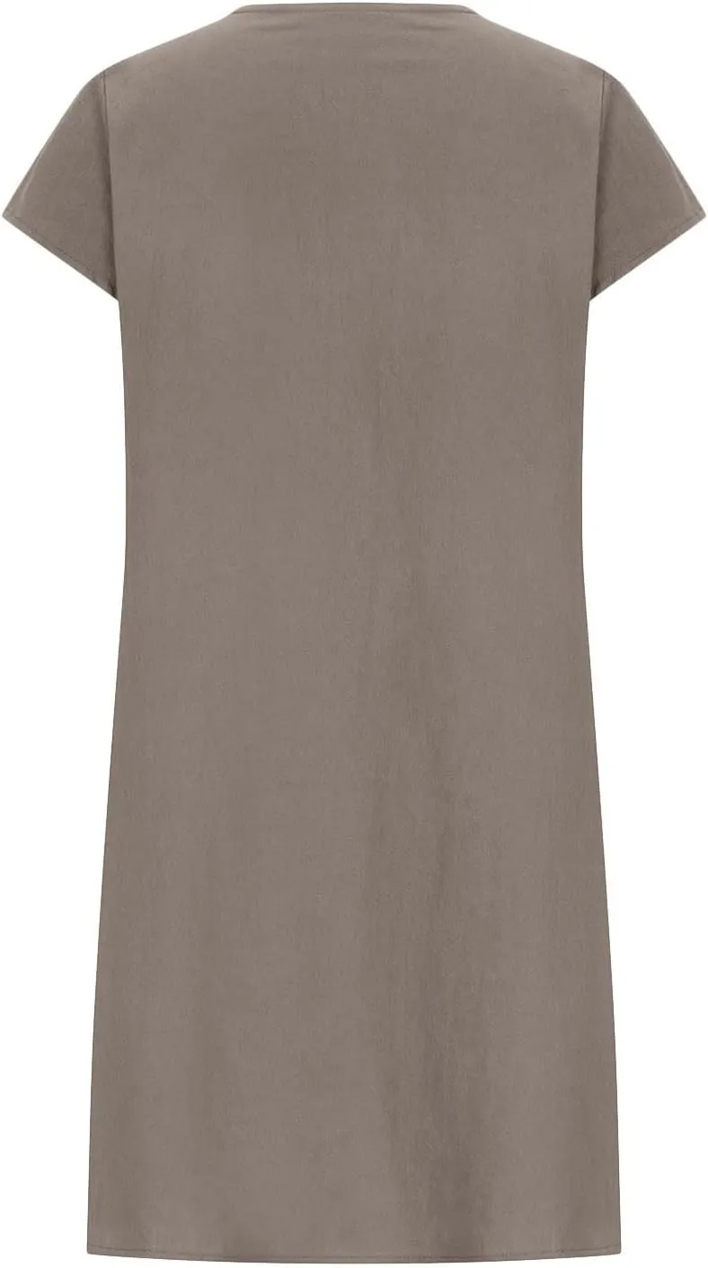 Linen Dresses for Women 2025 Short Sleeve Summer Casual Midi Dress Ruched Spring Dresses Beach Sundress