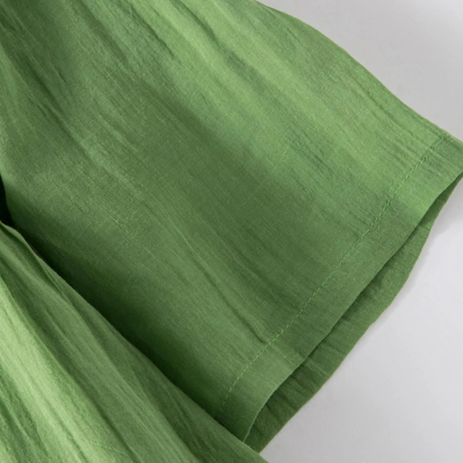 Linen Dresses for Women Casual Short Sleeve Sundress Fashion Solid Color Loose Button V-Neck Pleated Summer Dress
