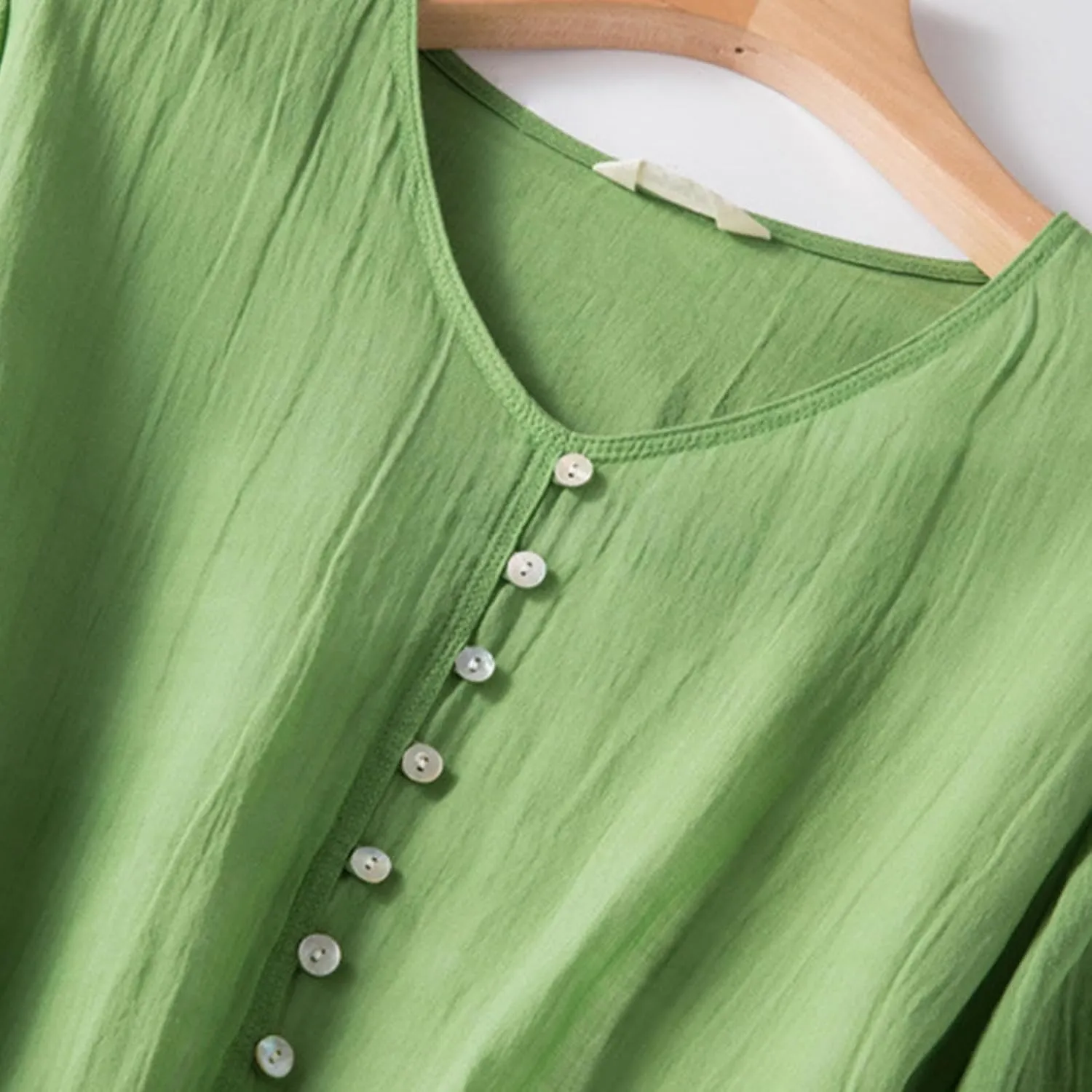 Linen Dresses for Women Casual Short Sleeve Sundress Fashion Solid Color Loose Button V-Neck Pleated Summer Dress