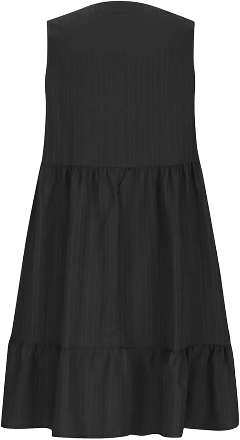 Linen Maxi Dresses for Women 2025 Sleeveless V Neck Mini Dress Fashion Casual Flowy Boho Ruffle A Line Swing Sundresses