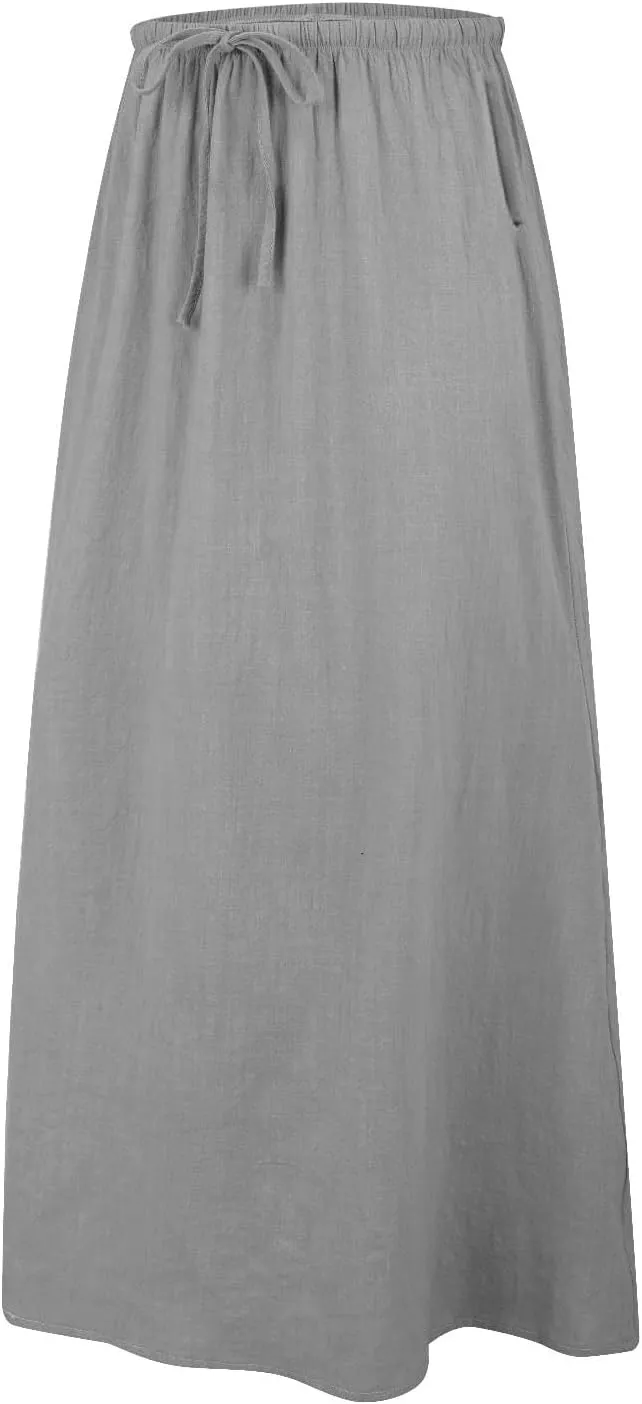 Linen Maxi Skirts for Women Trendy Casual Summer Drawstring Long A Line Skirt Comfy Flowy Boho Beach Vacation Skirt