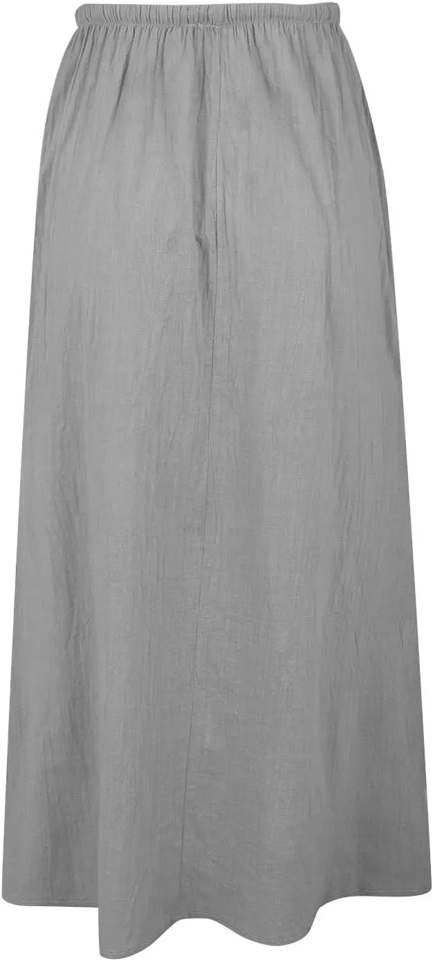 Linen Maxi Skirts for Women Trendy Casual Summer Drawstring Long A Line Skirt Comfy Flowy Boho Beach Vacation Skirt