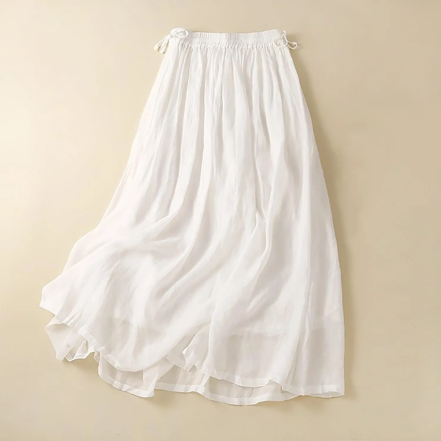 Linen Skirt Womens 2025 Summer Boho Midi Skirt Elastic High Waisted Flowy Swing A-Line Pleated Skirts