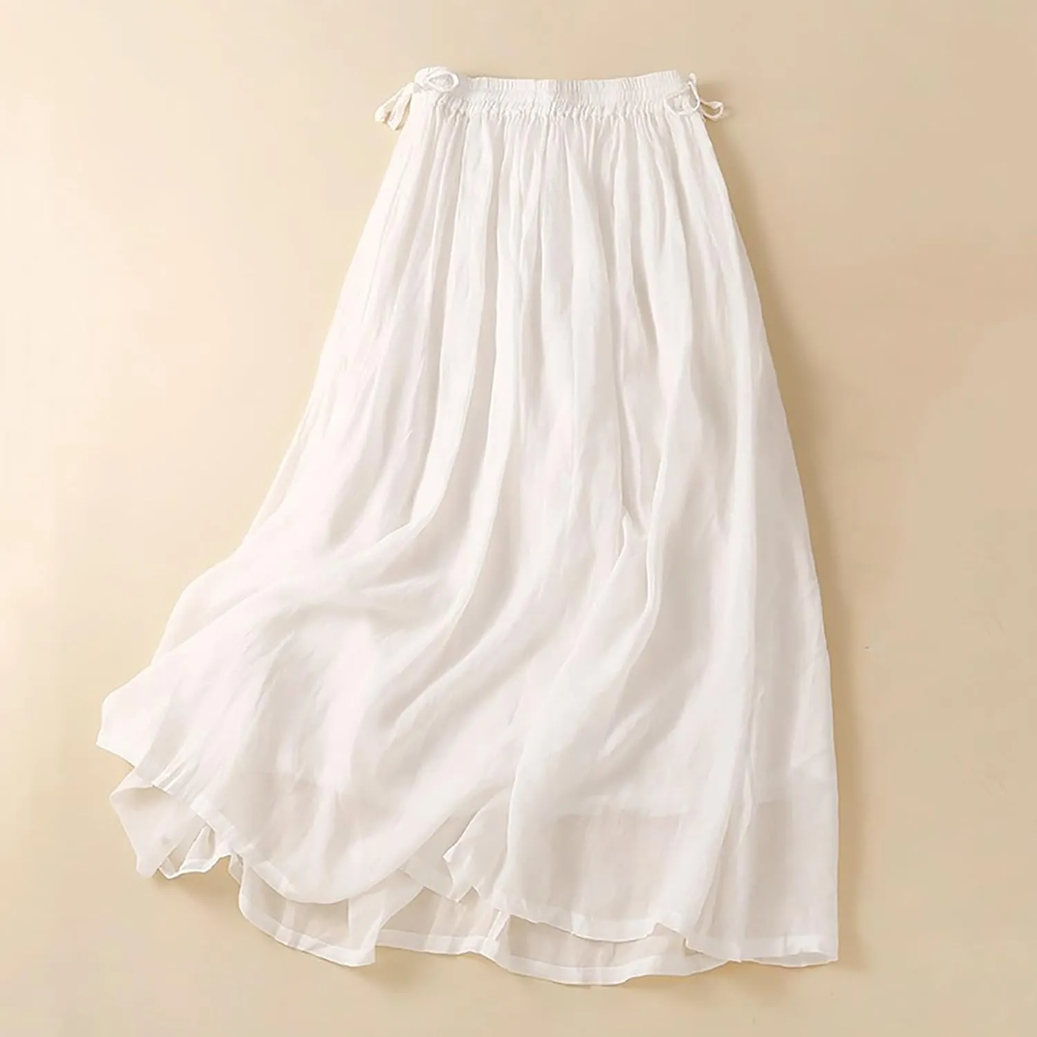 Linen Skirt Womens 2025 Summer Boho Midi Skirt Elastic High Waisted Flowy Swing A-Line Pleated Skirts