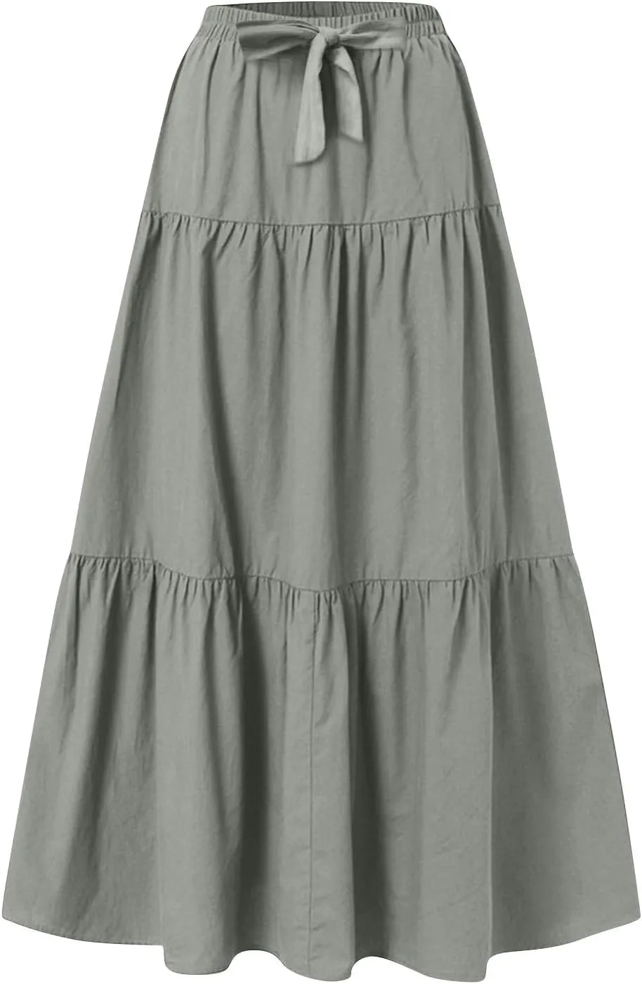 Linen Skirts for Women 2025 Casual Summer Bow High Waisted Tiered Maxi Skirt Flowy Vacation Beach Long Pleated Skirt