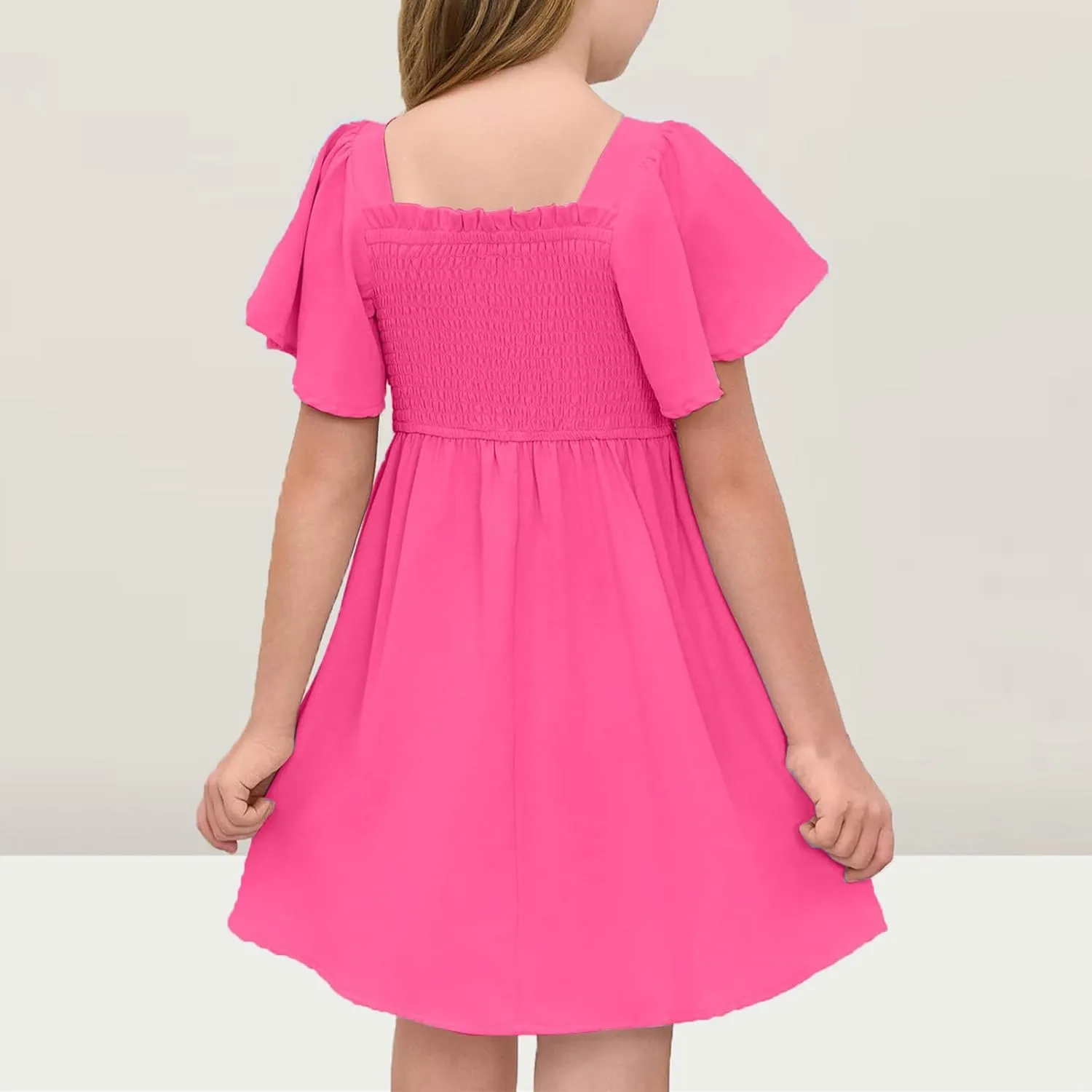Little Girl Dresses Summer Ruffle Sleeve A-Line Party Dresses Square Neck Lightweight Dance Wedding Dress 5-14 Years