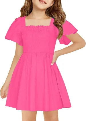 Little Girl Dresses Summer Ruffle Sleeve A-Line Party Dresses Square Neck Lightweight Dance Wedding Dress 5-14 Years