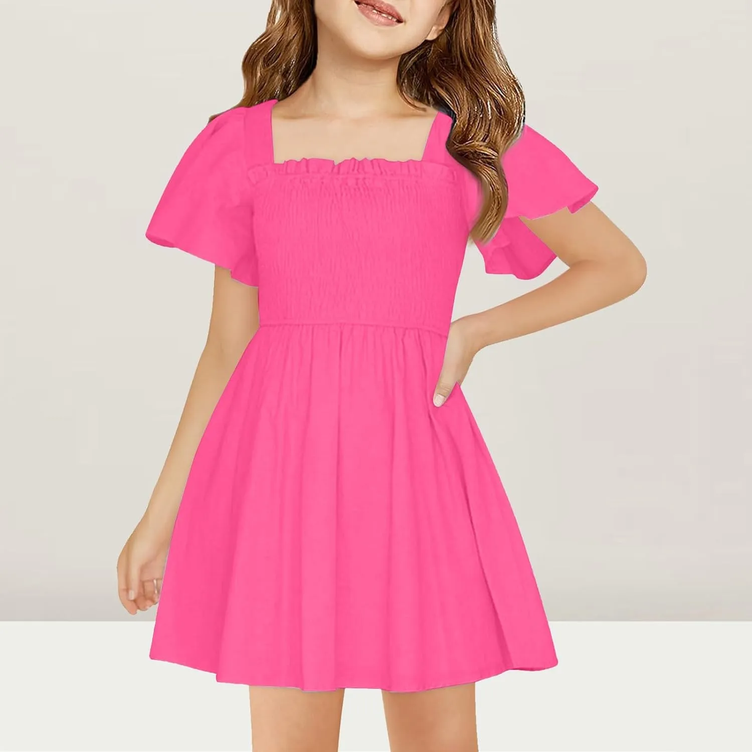 Little Girl Dresses Summer Ruffle Sleeve A-Line Party Dresses Square Neck Lightweight Dance Wedding Dress 5-14 Years