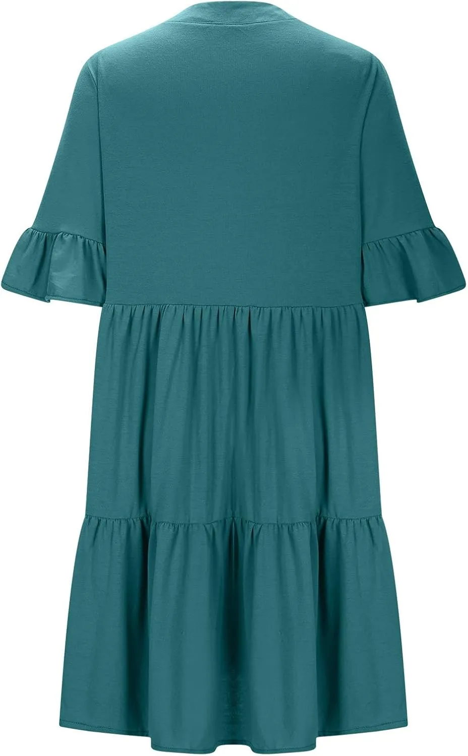 Lmdudan Womens Mini Beach Dress with Pockets 2025 Summer Trendy Dresses Ruffle Short Sleeve V Neck A Line Tiered Flowy Dress