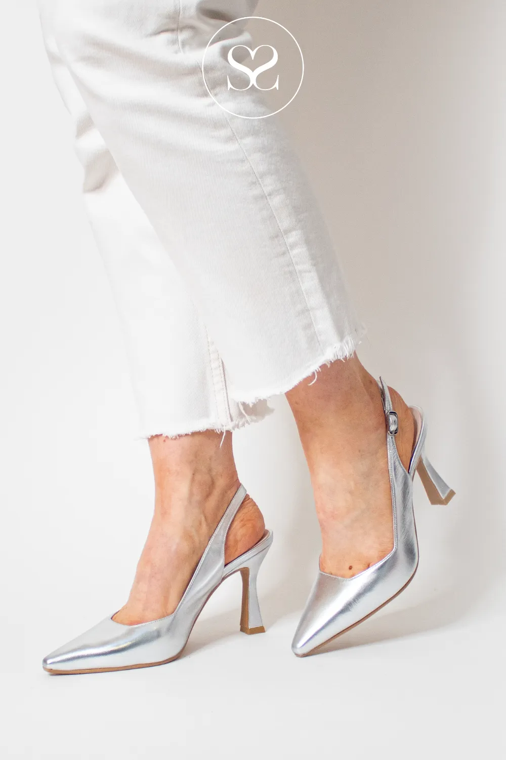 LODI MODERN SILVER LEATHER HIGH HEEL SLINGBACK