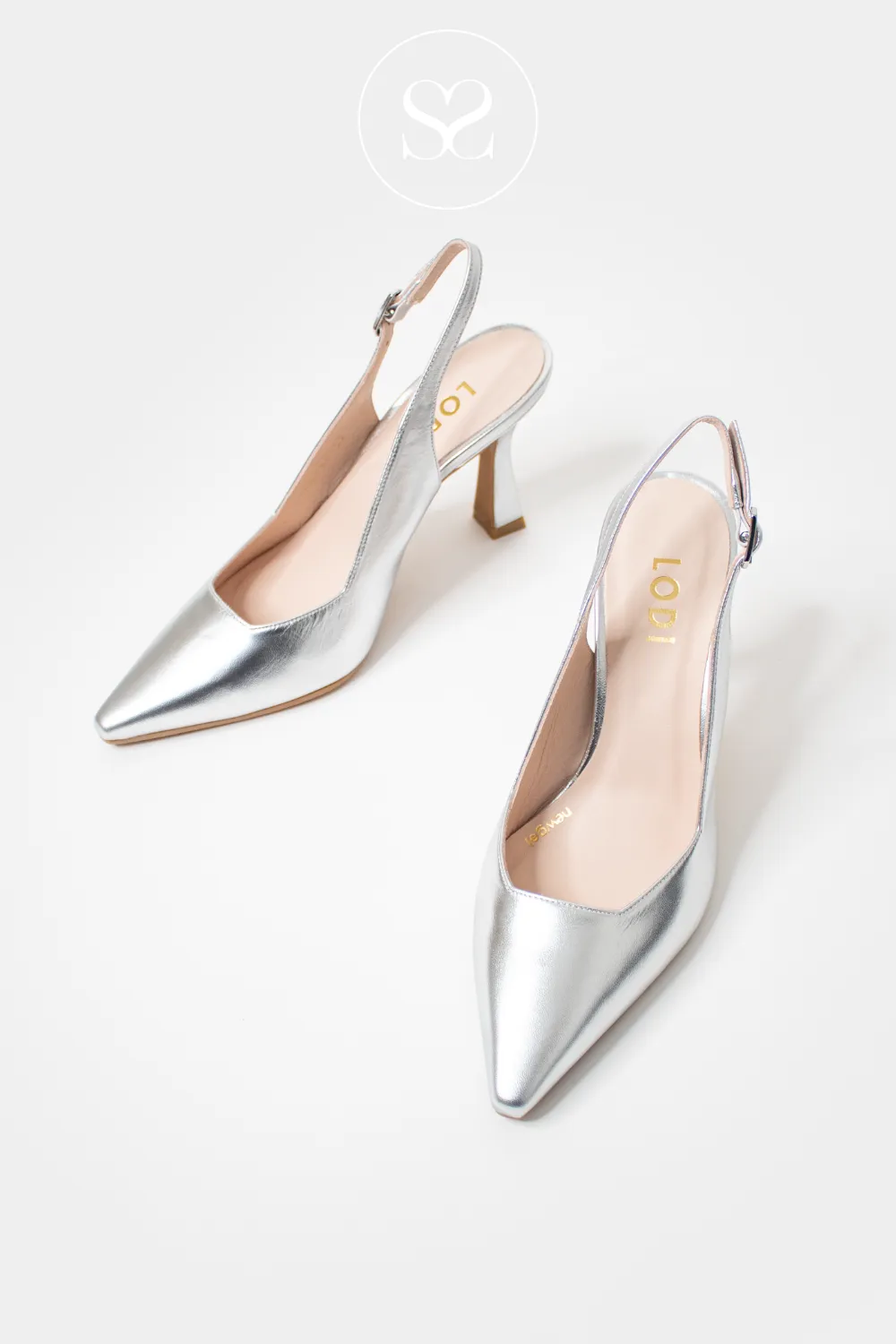 LODI MODERN SILVER LEATHER HIGH HEEL SLINGBACK