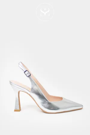 LODI MODERN SILVER LEATHER HIGH HEEL SLINGBACK