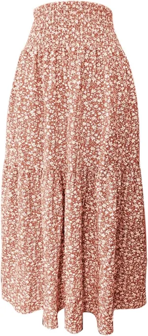 Long Flowy Skirts for Women Smocked High Waisted Floral Maxi Skirt with Pockets Boho Ruffle Tiered Beach A Line Skirt