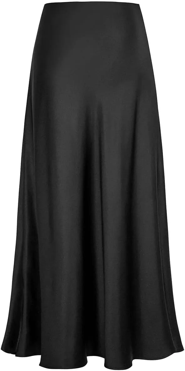 Long Satin Skirts for Women Silk Skirts Silky Elastic High Waist Flared Casual A Line Midi Skirt Cocktail Party Maxi Skirts