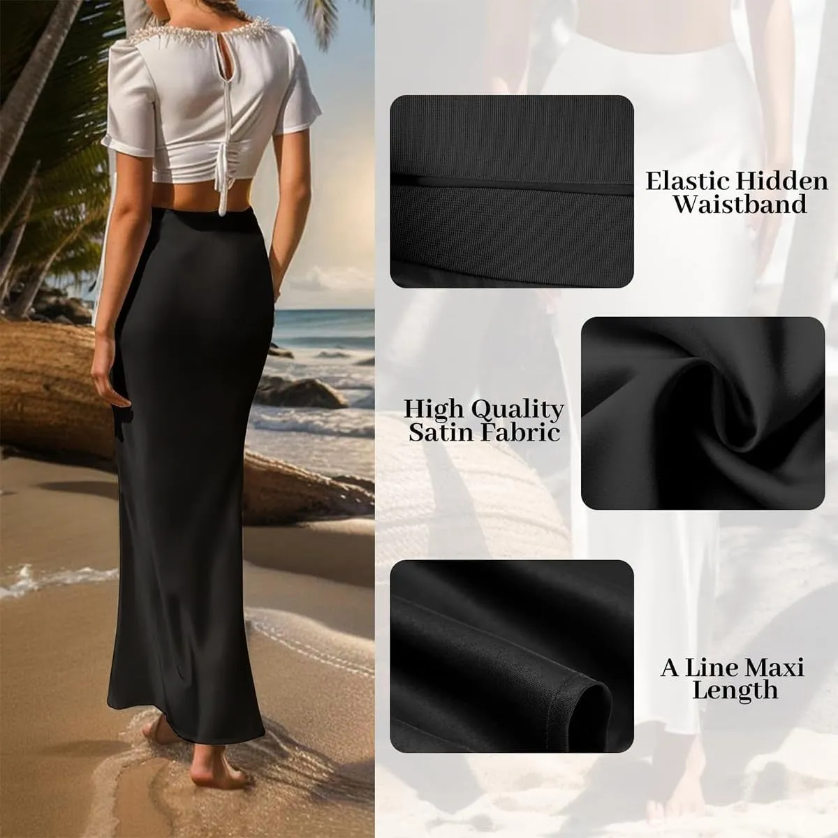 Long Satin Skirts for Women Silk Skirts Silky Elastic High Waist Flared Casual A Line Midi Skirt Cocktail Party Maxi Skirts