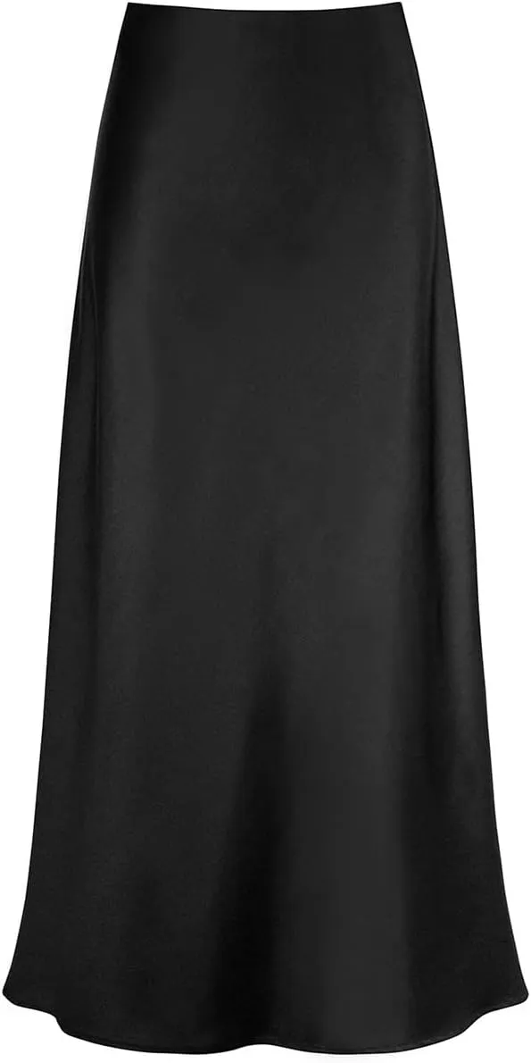 Long Satin Skirts for Women Silk Skirts Silky Elastic High Waist Flared Casual A Line Midi Skirt Cocktail Party Maxi Skirts