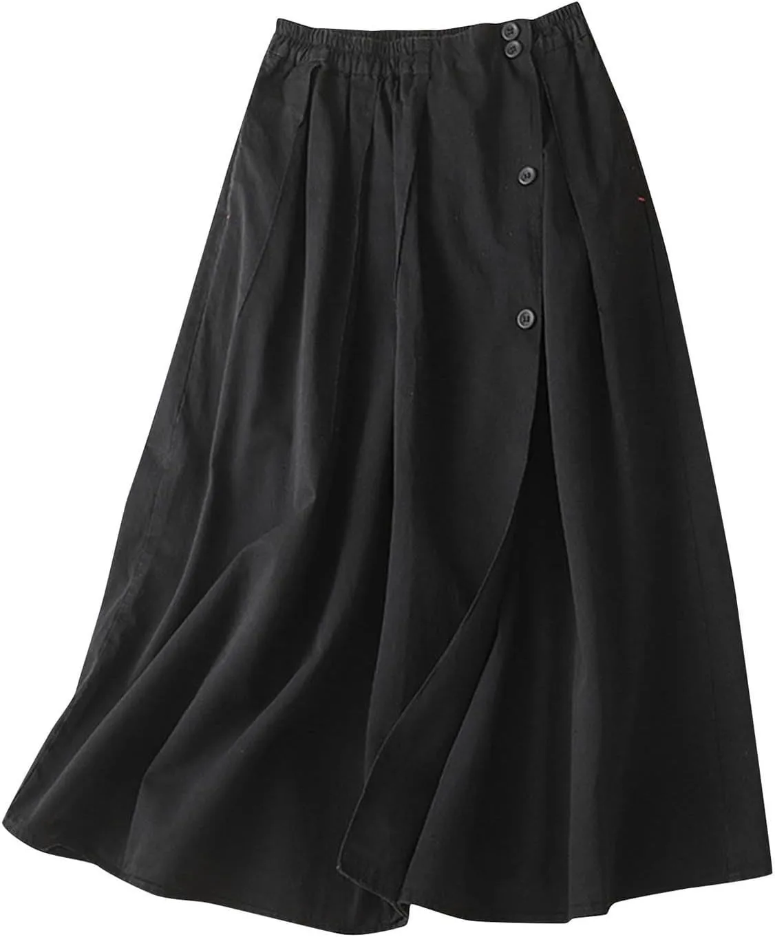 Long Skirts for Women 2024 Elastic Waist Buttons Solid Skirt Summer Causal Ruffle Pleated A-Line Flared Maxi Skirts