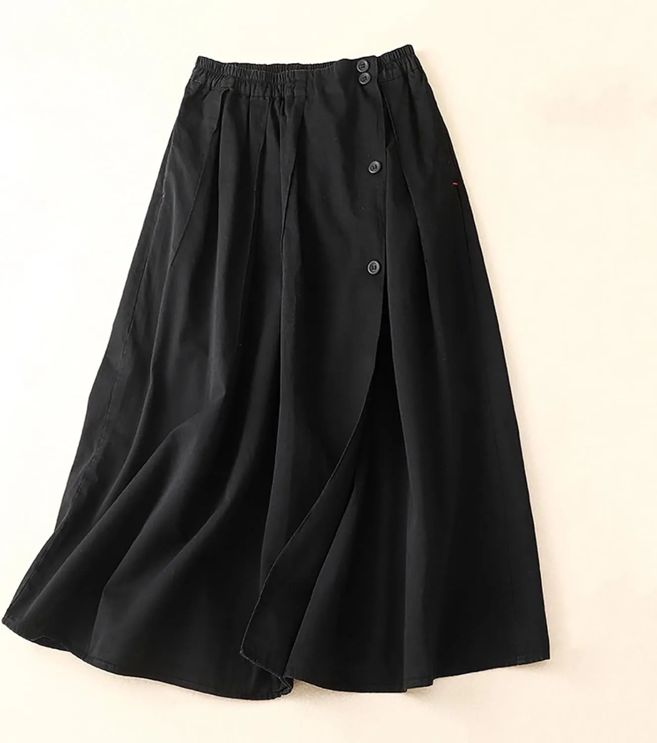 Long Skirts for Women 2024 Elastic Waist Buttons Solid Skirt Summer Causal Ruffle Pleated A-Line Flared Maxi Skirts