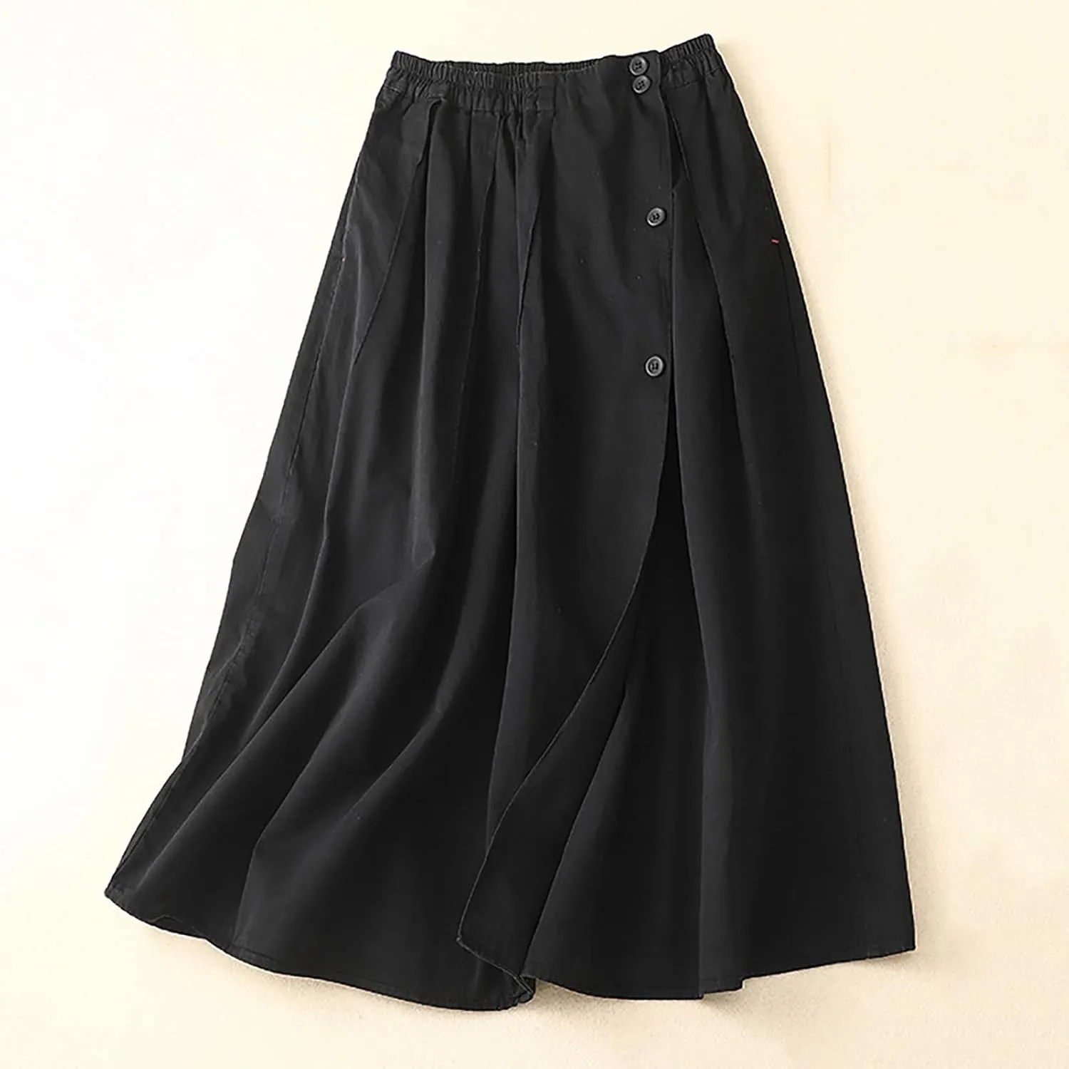Long Skirts for Women 2024 Elastic Waist Buttons Solid Skirt Summer Causal Ruffle Pleated A-Line Flared Maxi Skirts