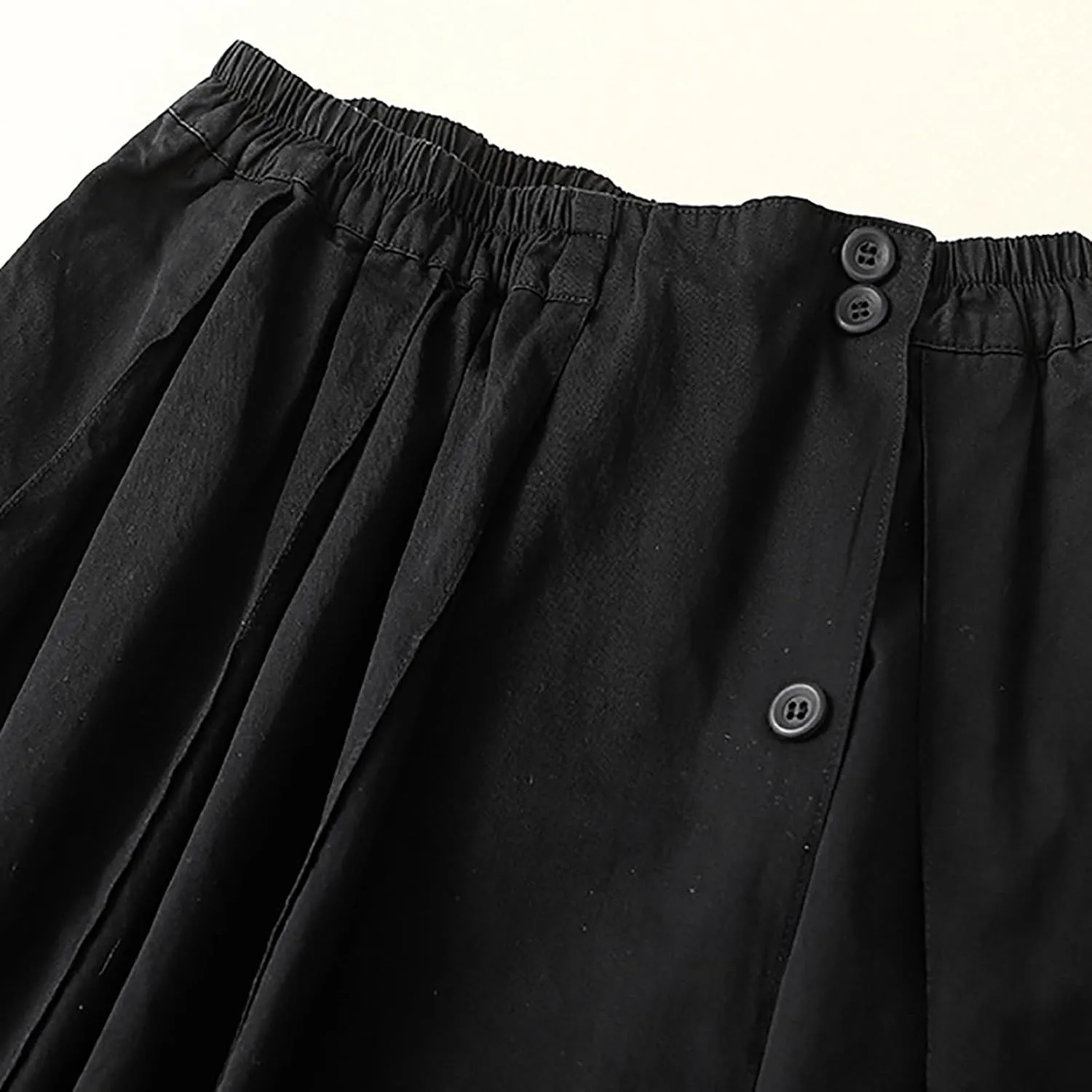 Long Skirts for Women 2024 Elastic Waist Buttons Solid Skirt Summer Causal Ruffle Pleated A-Line Flared Maxi Skirts